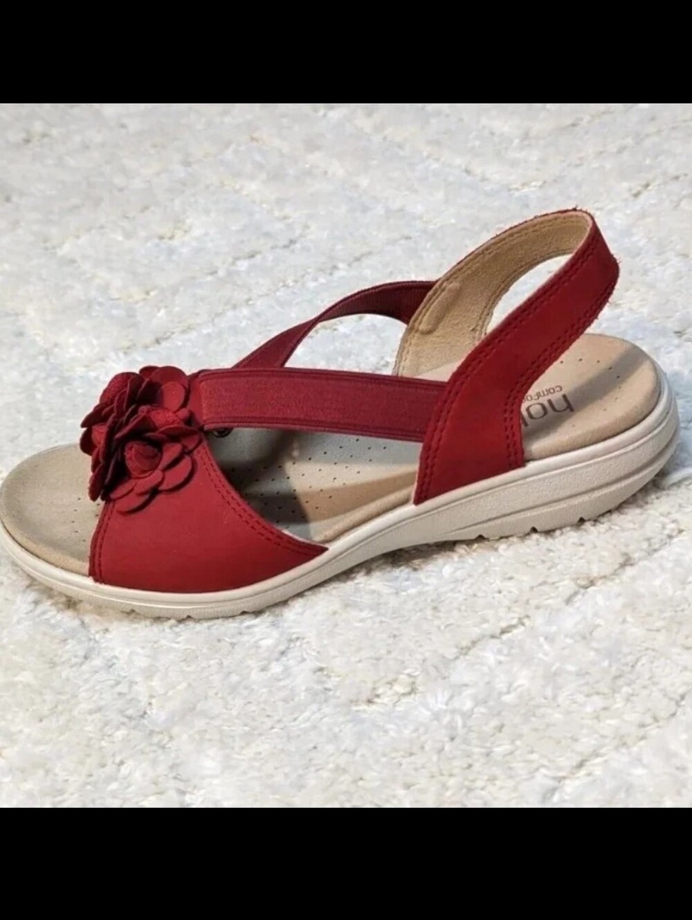 Hannah Red Floral Slingback Comfort Sandal, Sz 7